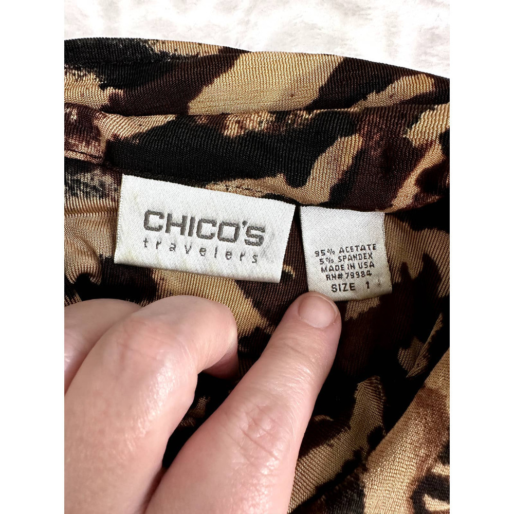 Chico's Traveler Liquid Knit Animal Print Slinky Button Up Duster/Dress, Sz M/8 - Picture 12 of 16